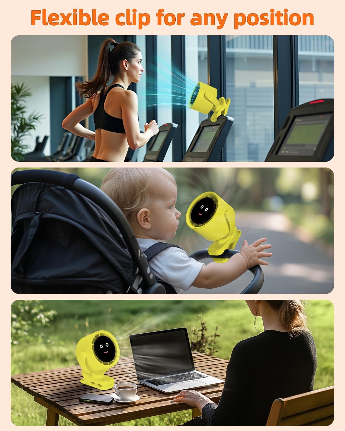 Clip on Fan for Bed, Portable Fan for Travel, Small Powerful 5 Speed Quiet 360° Rotate, Air Turbo Tech & Digital display, For Home Office Stroller Camping (Yellow)