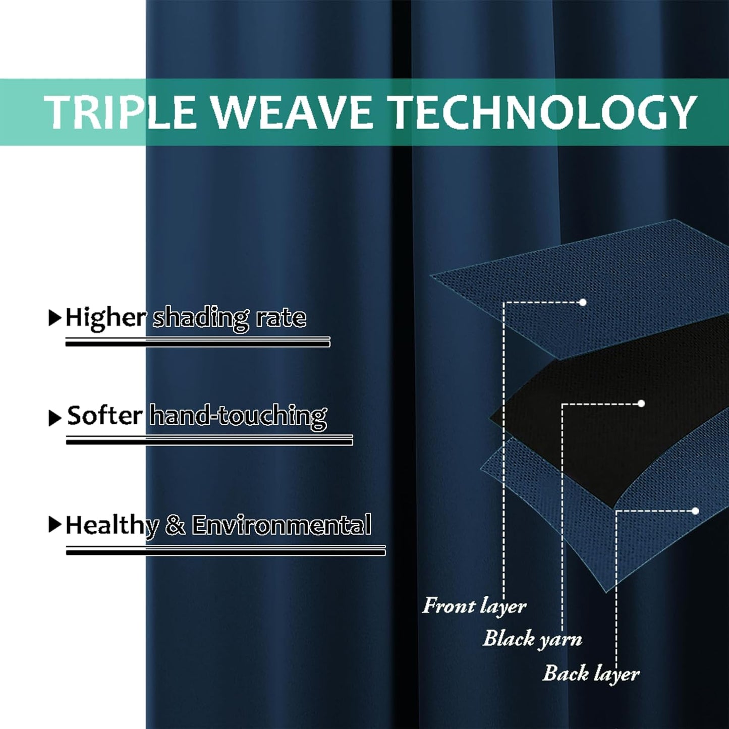 NICETOWN 100% Blackout Short Curtains with Black Liners, Solid Thermal Insulated Full Blackout 2-Layer Lined Energy Efficiency Window Drapes for Bedroom (2 Panels, 37" W by 84" L, Moroccan Blue)