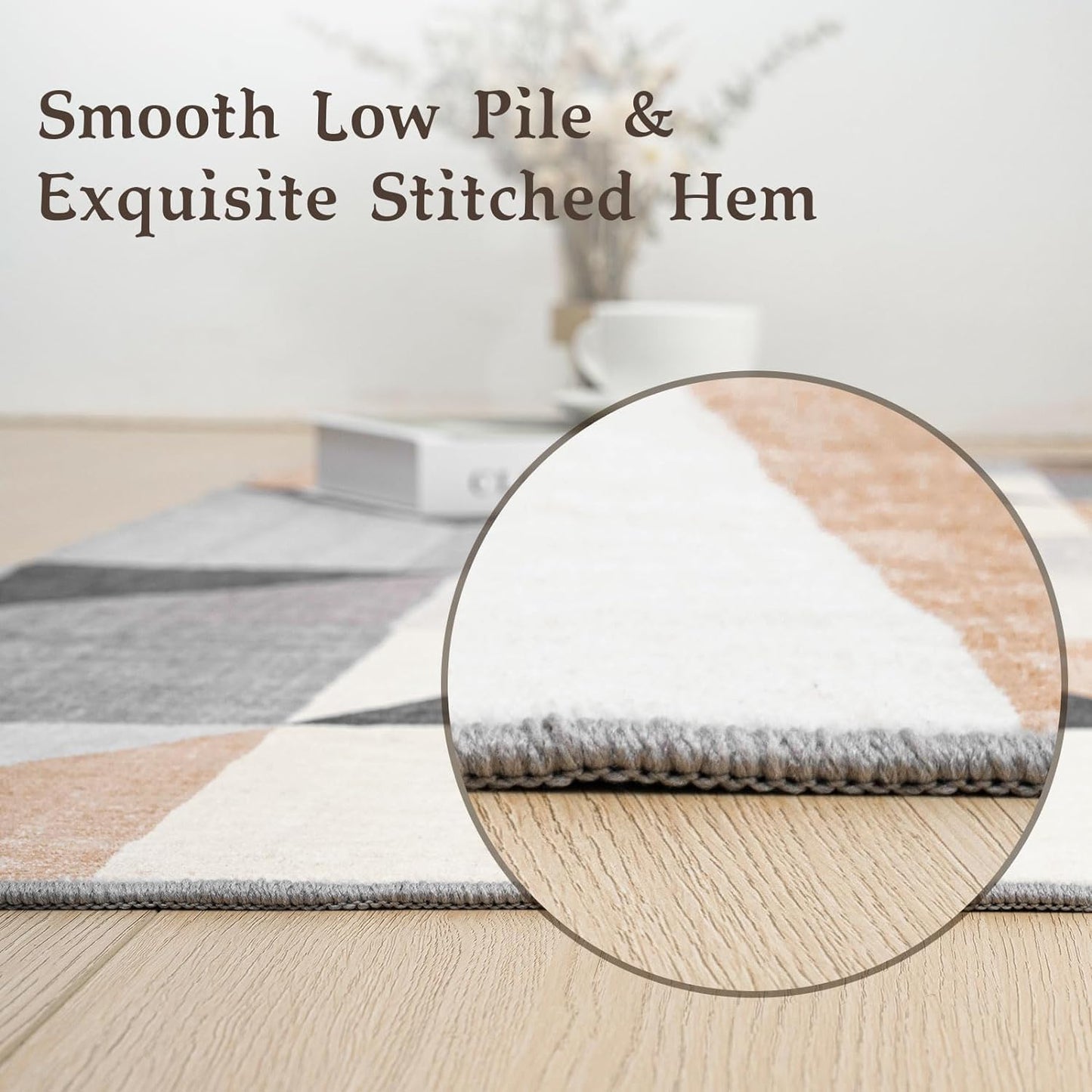 HOMFINE Washable Modern Area Rug - Geometric Style 4x6 Rugs for Living Room, Bedroom, Machine Washable Rug Soft Non Slip Non Shedding Area Rug - Grey Brown, 4'x6'