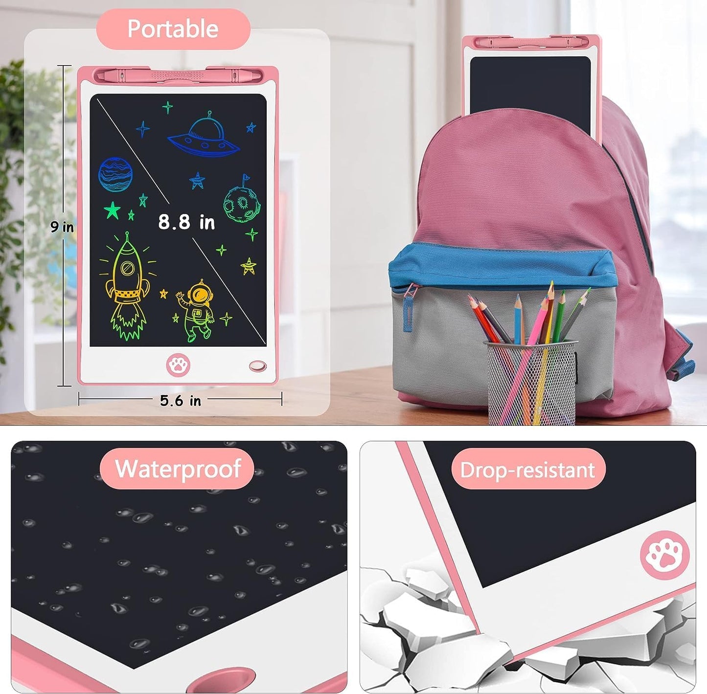 Hockvill LCD Writing Tablet for Kids 8.8 Inch, Toys for Girls Boys Drawing Pad for 3 4 5 6 7 Year Old Kids Toys, Children’s Day Gift Toddler Doodle Board Travel Essentials, Birthday Gift for Children