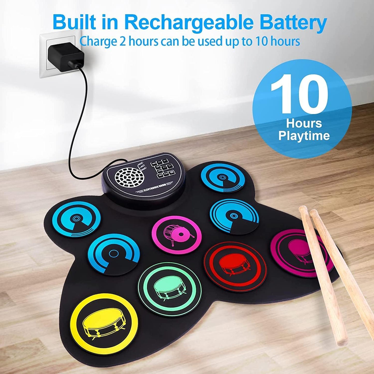 9-Pads Electronic Drum Set with Headphone Jack Speaker Drumsticks & Pedals, Holiday Gifts for Kids