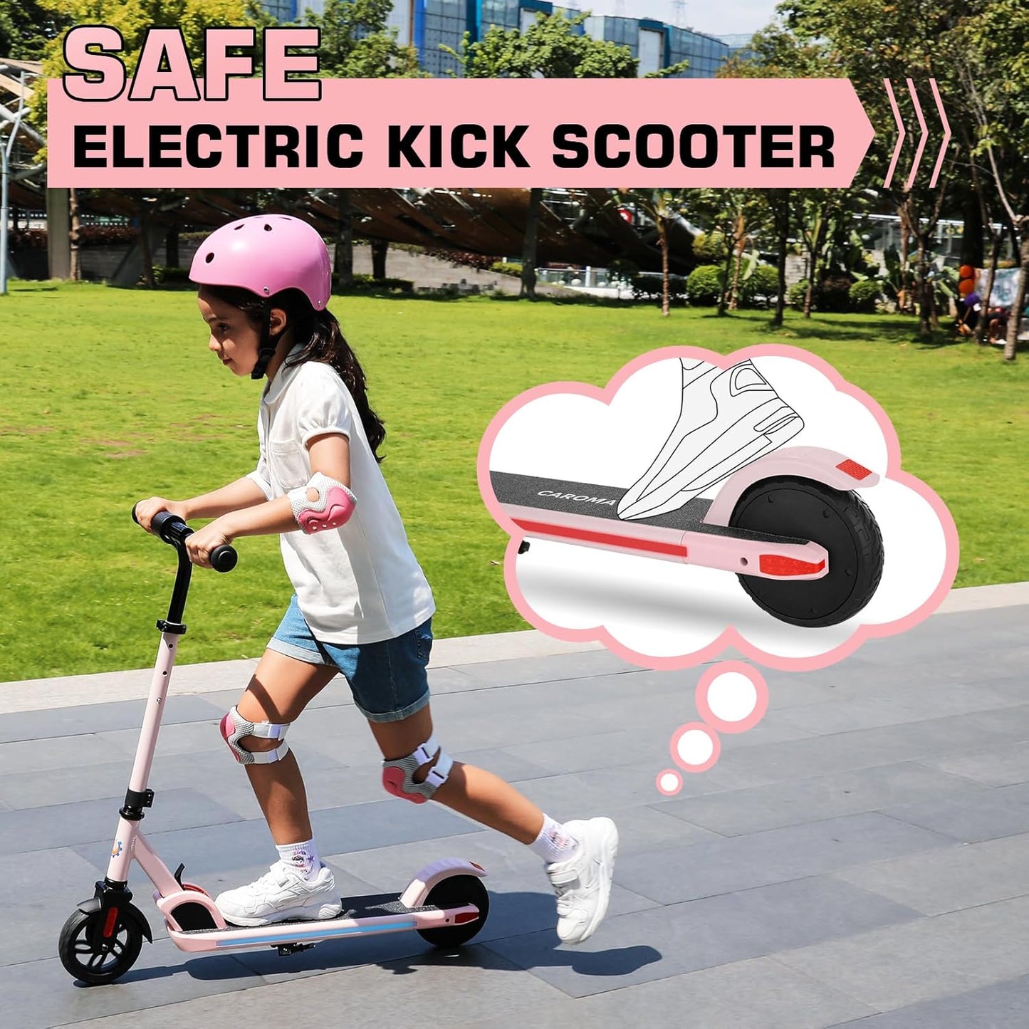 Caroma Electric Scooter for Kids Ages 6-12,150W/180WMotor,10 MPH Max Speed & 7 Miles,Colorful Lights,Adjustable Height & Speed,LED Display,Foldable Kids Electric Scooter 132 Lbs Max Load,Idea Gift