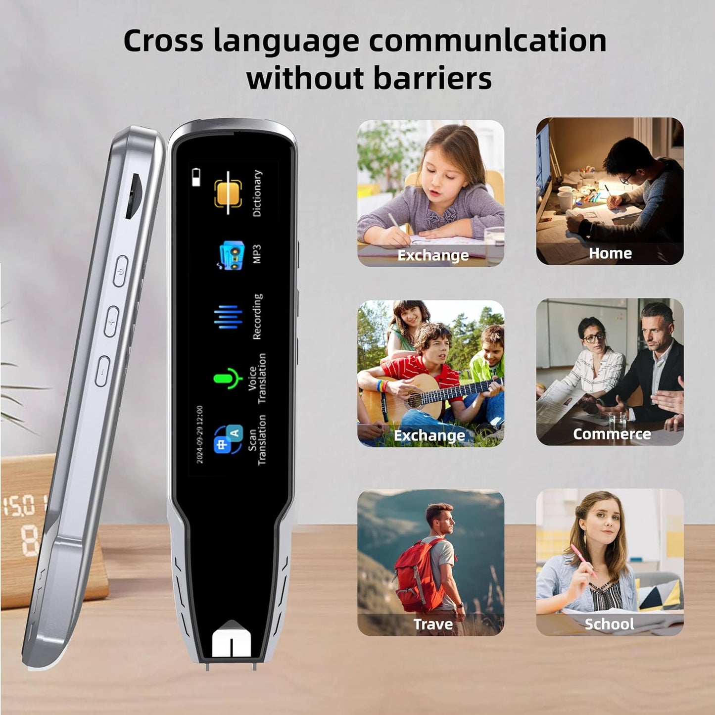 Translator Pen for Dyslexia & Language Learning - 112 Languages Voice Translation Device with Offline Mode, Text Excerpt & Portable Scan Reader Pen for Kids/Adults (Grey)