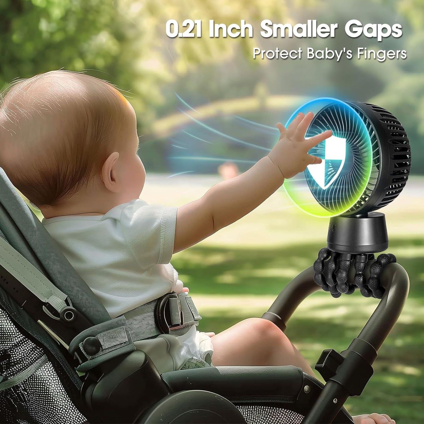 50H Portable Stroller Fan, 15000mAh Ultra-Long Battery Powered Rechargeable Personal Fans, Tripod Clip Fan with Auto Rotation,3 Speed Desk Handheld Cooling for Travel Car Seat Bedroom