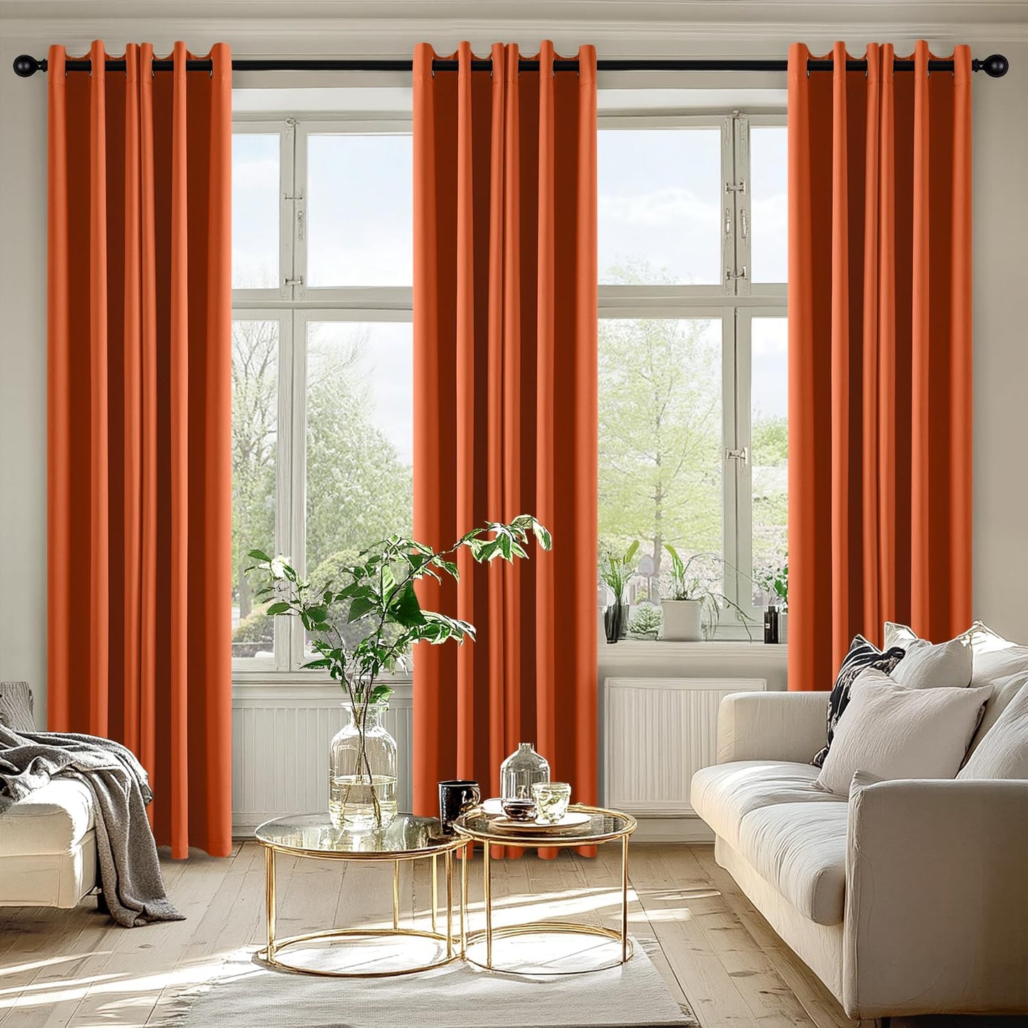 MIULEE Orange Blackout Curtains for Bedroom 72 Inches Long 2 Panels, Thermal Insulated Room Darkening Fall Drapes Grommet Noise Reduction Light Blocking Window Treatments Fall Decor W40 x L72 Inch