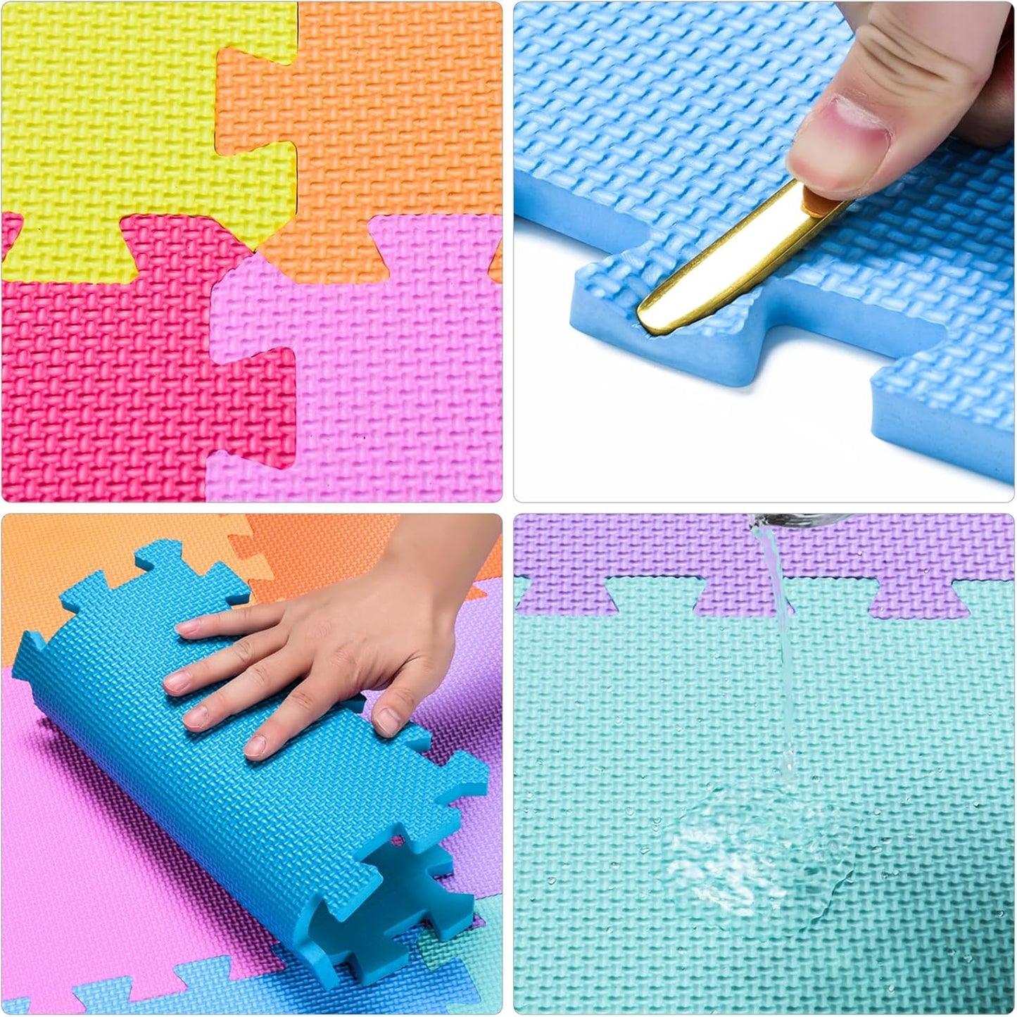 qqpp EVA Rubber 18 Tiles Interlocking Puzzle Foam Floor Mats - Baby Play Mat for Playing | Exercise Mat for Home Workout. White, Pink, Green. QC-ACHb18N