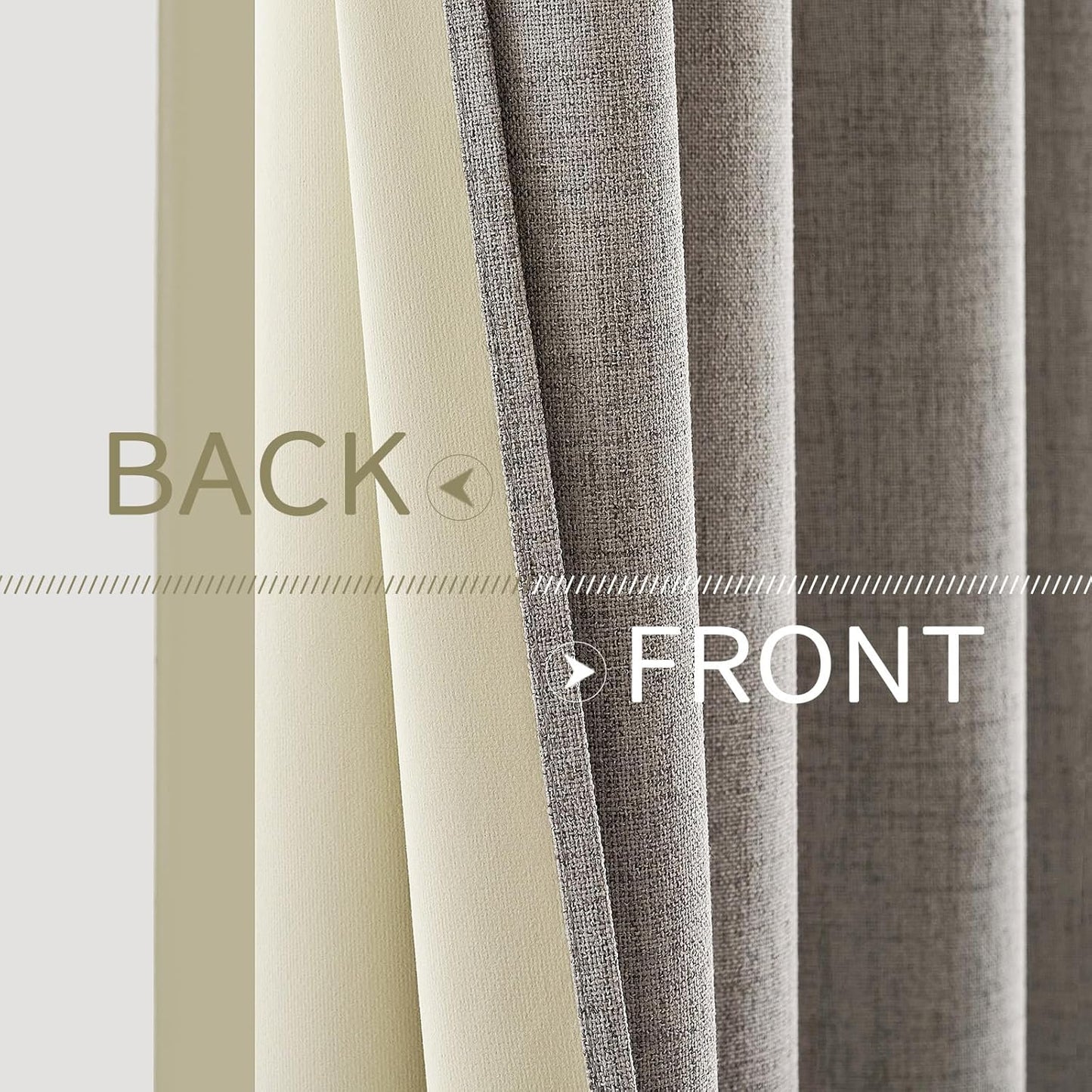 MIULEE 100% Blackout Linen Textured Curtains for Bedroom Solid Thermal Insulated Warm Taupe Grommet Room Darkening Curtains & Drapes Luxury Decor for Living Room Nursery 52 x 45 Inch (2 Panels)