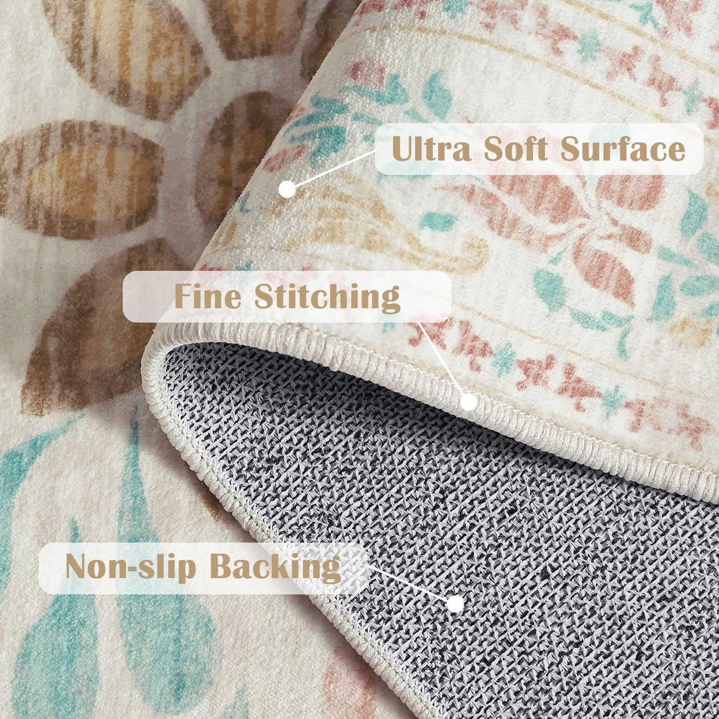 jinchan Floral 4x6 Area Rugs for Nursery - Machine Washable Vintage Distressed Design Soft Ultra-Thin Low-Pile Non-Slip Kids Carpet for Bedroom Living Room Dining Room Home Office (4x6ft,Apricot)