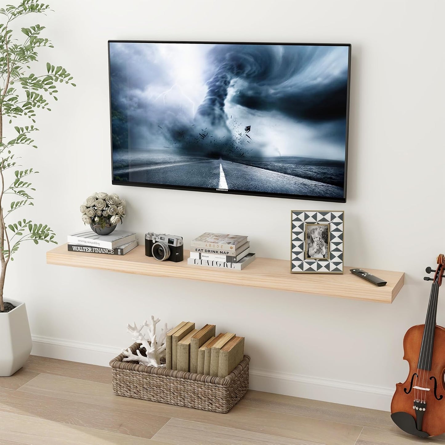 Rustic Wood Floating Shelves - 48" W x 8" D x 1.6" H, Fireplace Mantel & Wall Storage for Bathroom, Bedroom, Kitchen, Garage