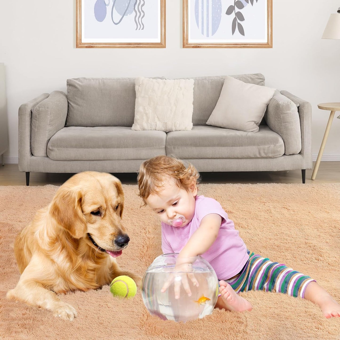 Area Rug 4x5.8, Ultra Soft Rugs for Living Room, Plush Carpet Rugs for Bedroom, Non-Slip Indoor Rug for Nursery, Study Room, Playroom, Home Decor, Camel
