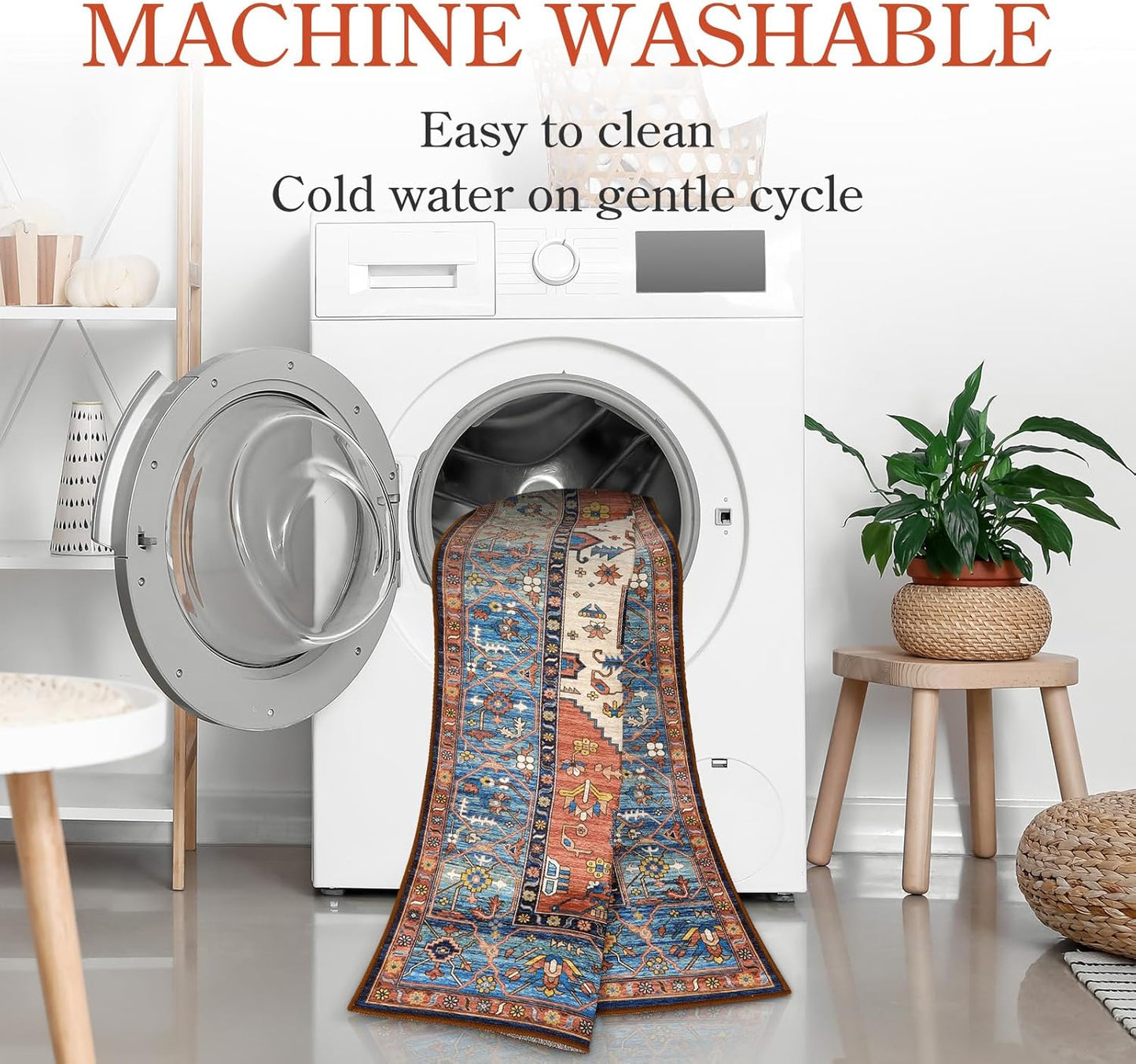 Lahome Boho 2x3 Washable Kitchen Rugs, Throw Non-Slip Backing Small Door Rug for Entryway Low-Profile Inside Door Mats, Oriental Indoor Doormat Carpet for Entrance Bathroom Laundry Living Room, Rust