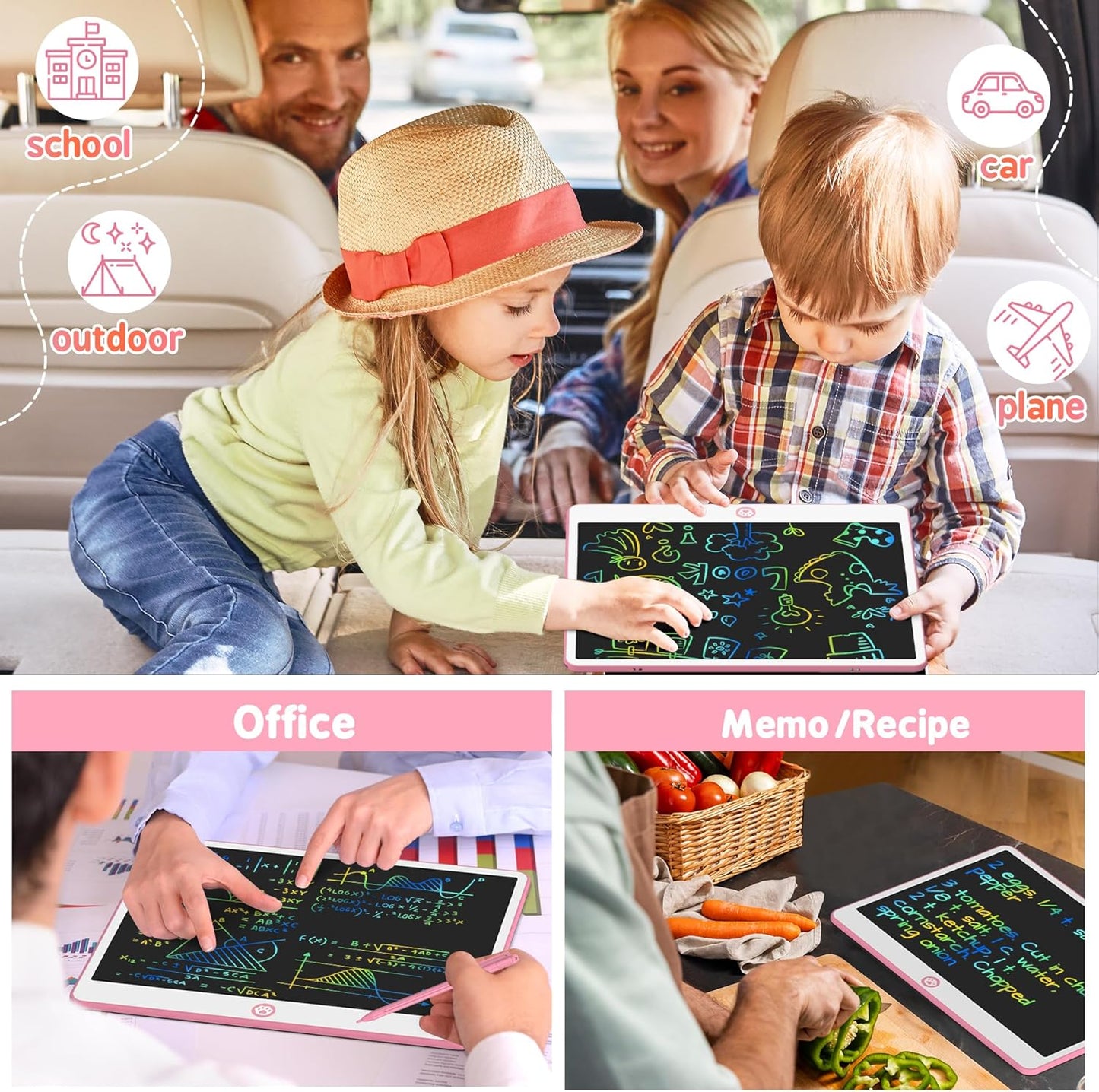 Hockvill LCD Writing Tablet for Kids 16 Inch, Toys for Girls Boys Drawing Pad for 3 4 5 6 7 Year Old Kids Toys, Easter Basket Stuffer for Kids, Toddler Doodle Board Travel Essentials - Pink