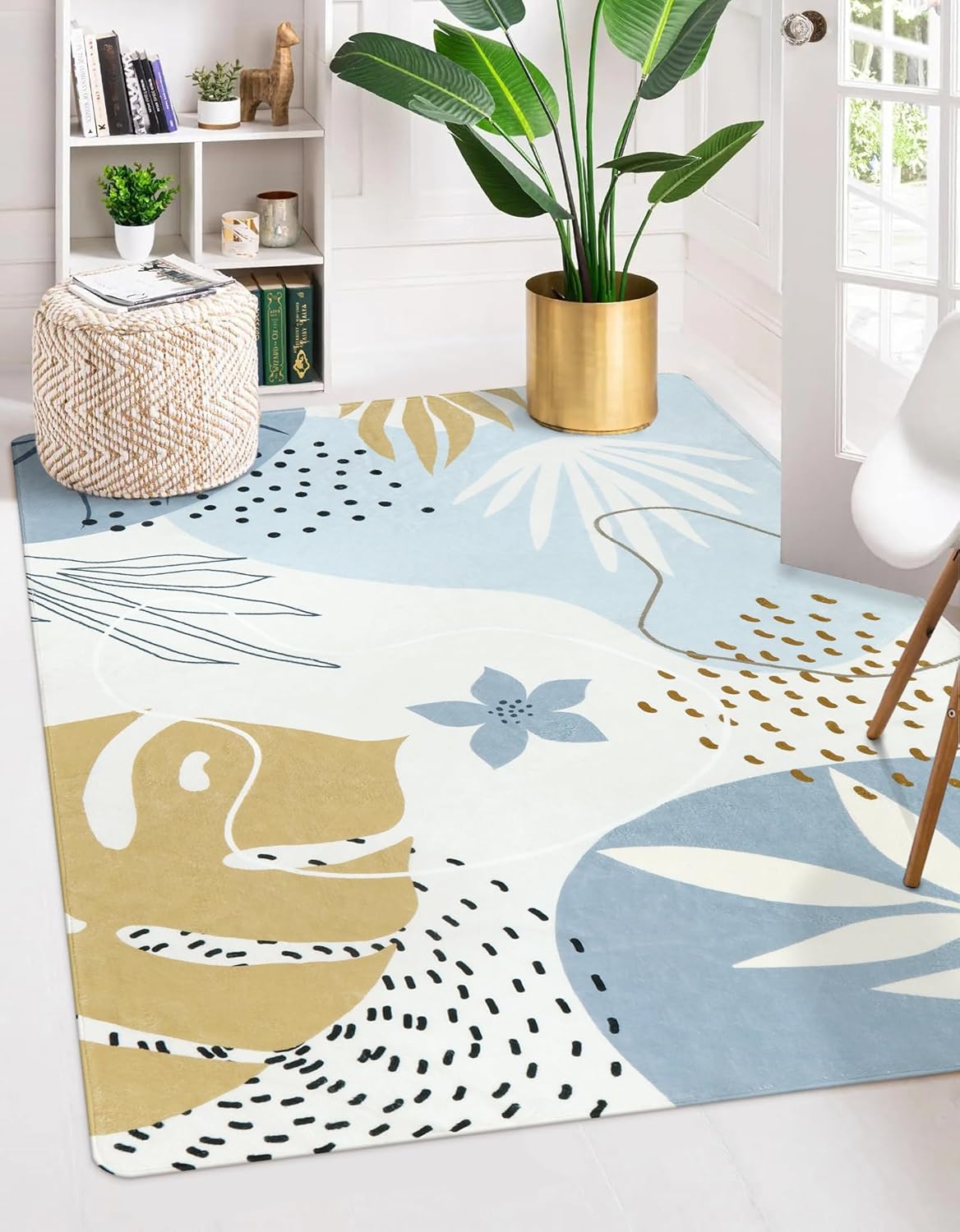 Lahome Boho Washable Blue Rug - 3x5 Small Non-Slip Low-Profile Carpets for Living Room, Bedroom, Entryway, Laundry Room, Kitchen, Office