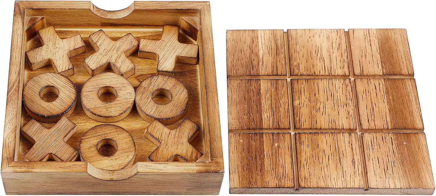 Glintoper Tic Tac Toe & Tumble Tower Blocks Tables Game Set, Classic Wood Stacking Game & XOXO Board Games for Kids Family, Living Room Rustic Coffee Table Decor, Travel Strategy Board Games