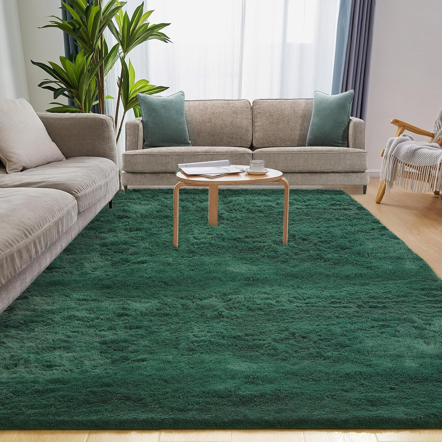 Ultra Soft Area Rug, Fluffy 8x10 Green Rugs for Living Room, Plush Area Rugs for Bedroom, Non-Slip Indoor Carpet for Nursery, Study Room, Kids Room, Room Decor