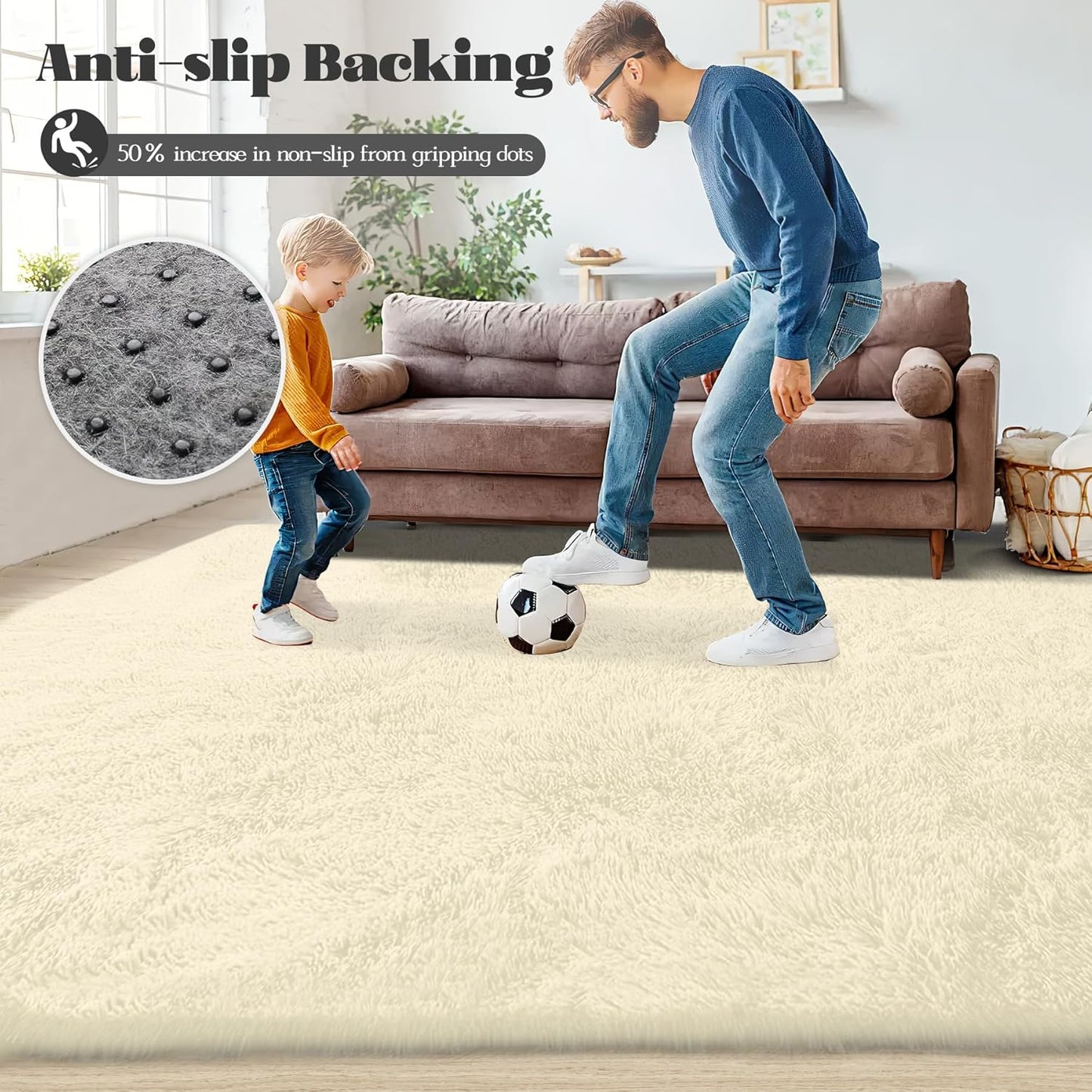 8x10 Area Rug for Living Room: Fluffy Shag Soft Washable Rugs Large Fuzzy Plush Indoor Carpet for Bedroom Nursery Playroom Kids Girls Boys Room (Cream White, 8'x10')