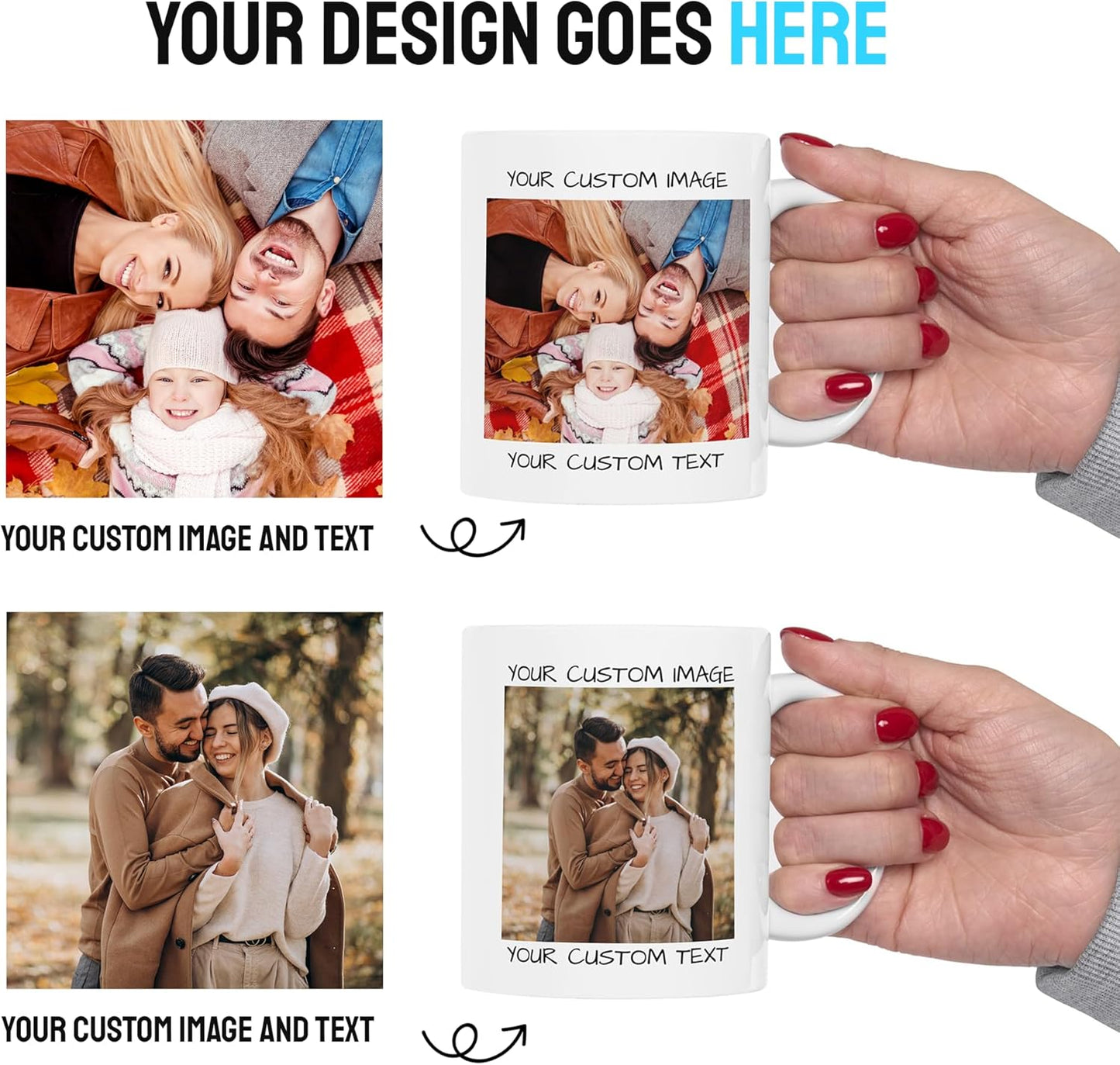Personalized Coffee Mug – Custom Photo, Text, or Logo Ceramic Mug Tea Cup | Taza Personalizada with Picture or Message | Customized Gift Idea for Men & Women, Mom, Dad, Friends - White/Green | 15oz
