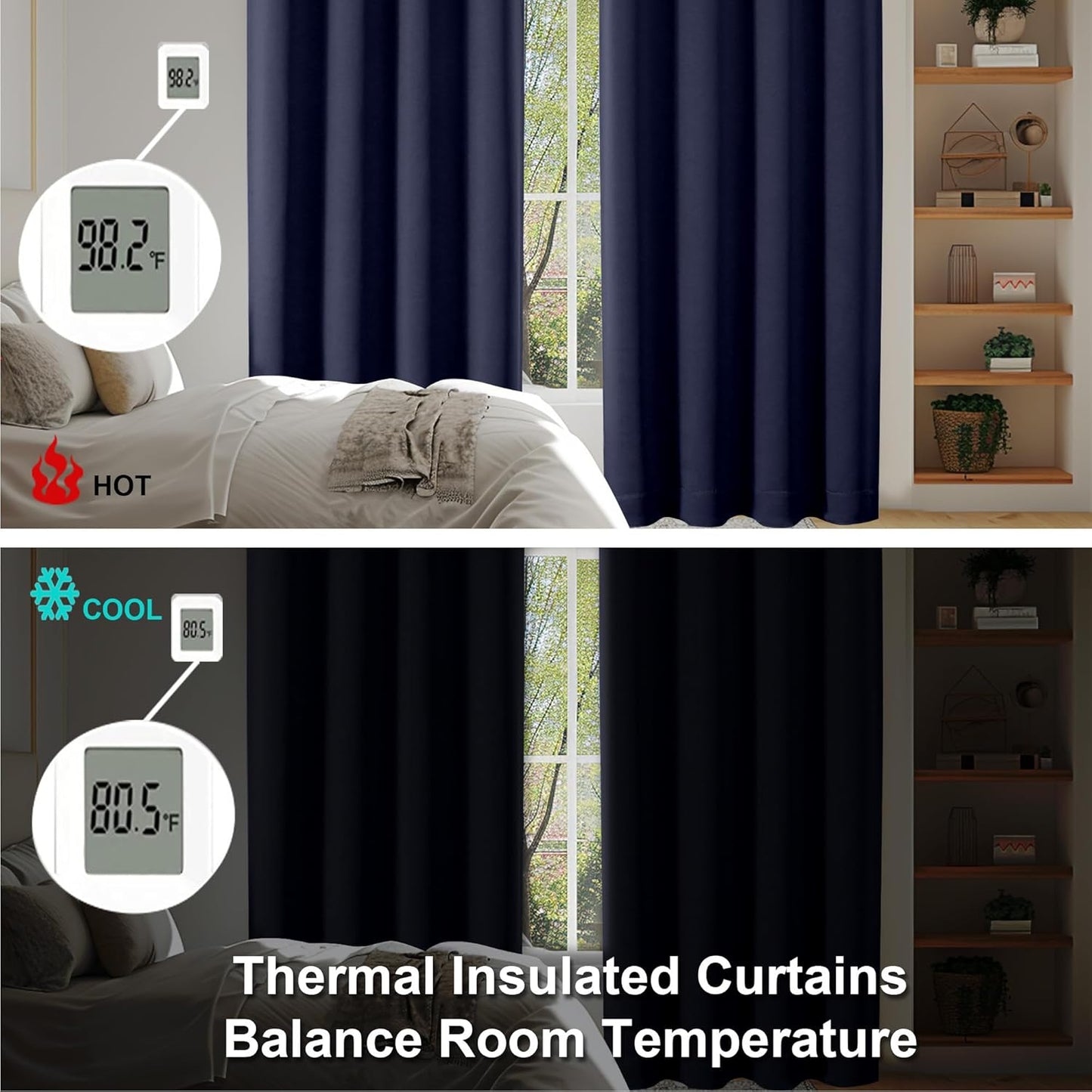 Simplebrand Ava Navy Blue Blackout Curtains for Bedroom 84 Inch Length 2 Panels Set, Solid Thermal Insulated Privacy Living Room Window Treatment Curtains Blackout Drapes, W40 x L84 Inch, Navy Blue