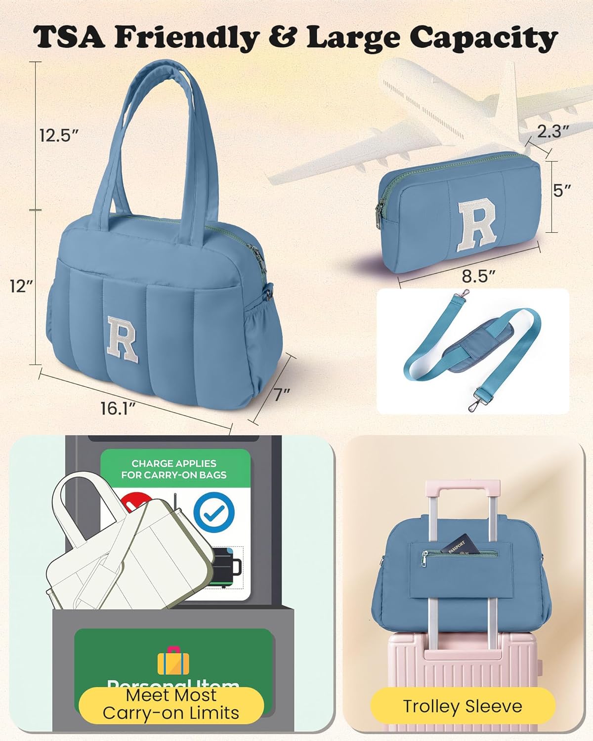 Birthday Gifts for Girl-Initial Duffle Bag, Yoga Bags for Women,Overnight Bag with Wet Pocket,Lightweight Work Bags Personalized Gym Tote with Makeup Pouch