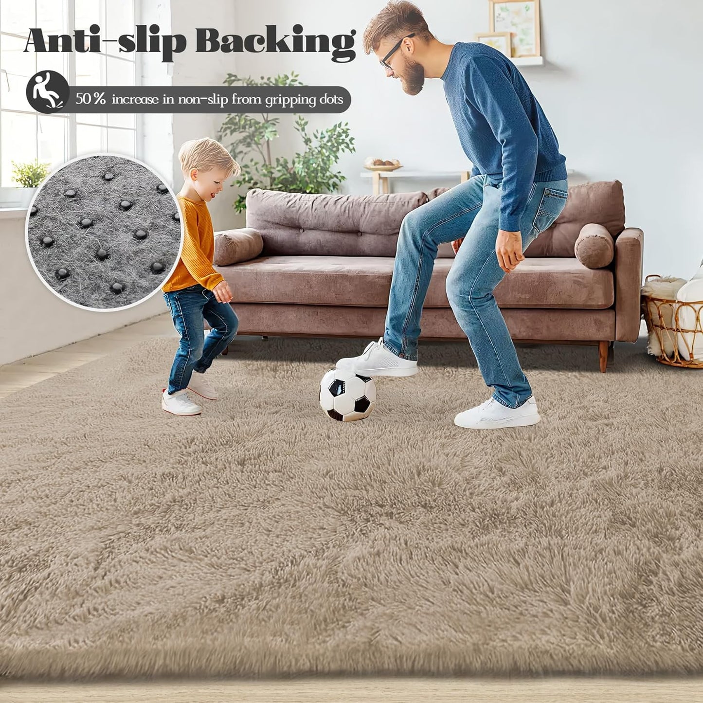8x10 Area Rug for Living Room: Fluffy Shag Soft Washable Rugs Large Fuzzy Plush Indoor Carpet for Bedroom Nursery Playroom Kids Girls Boys Room (Camel, 8'x10')