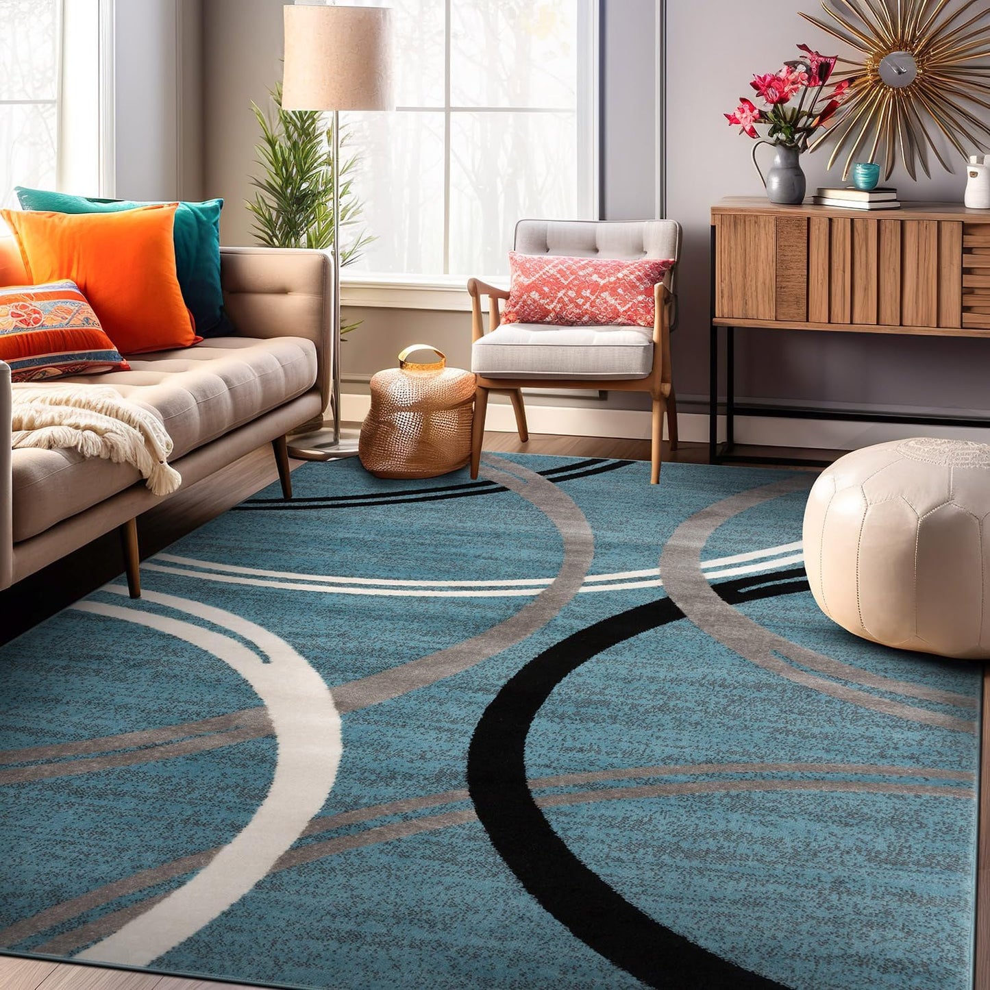 Rugshop Modern Wavy Circles Design Area Rug 8'8" x 12' Blue
