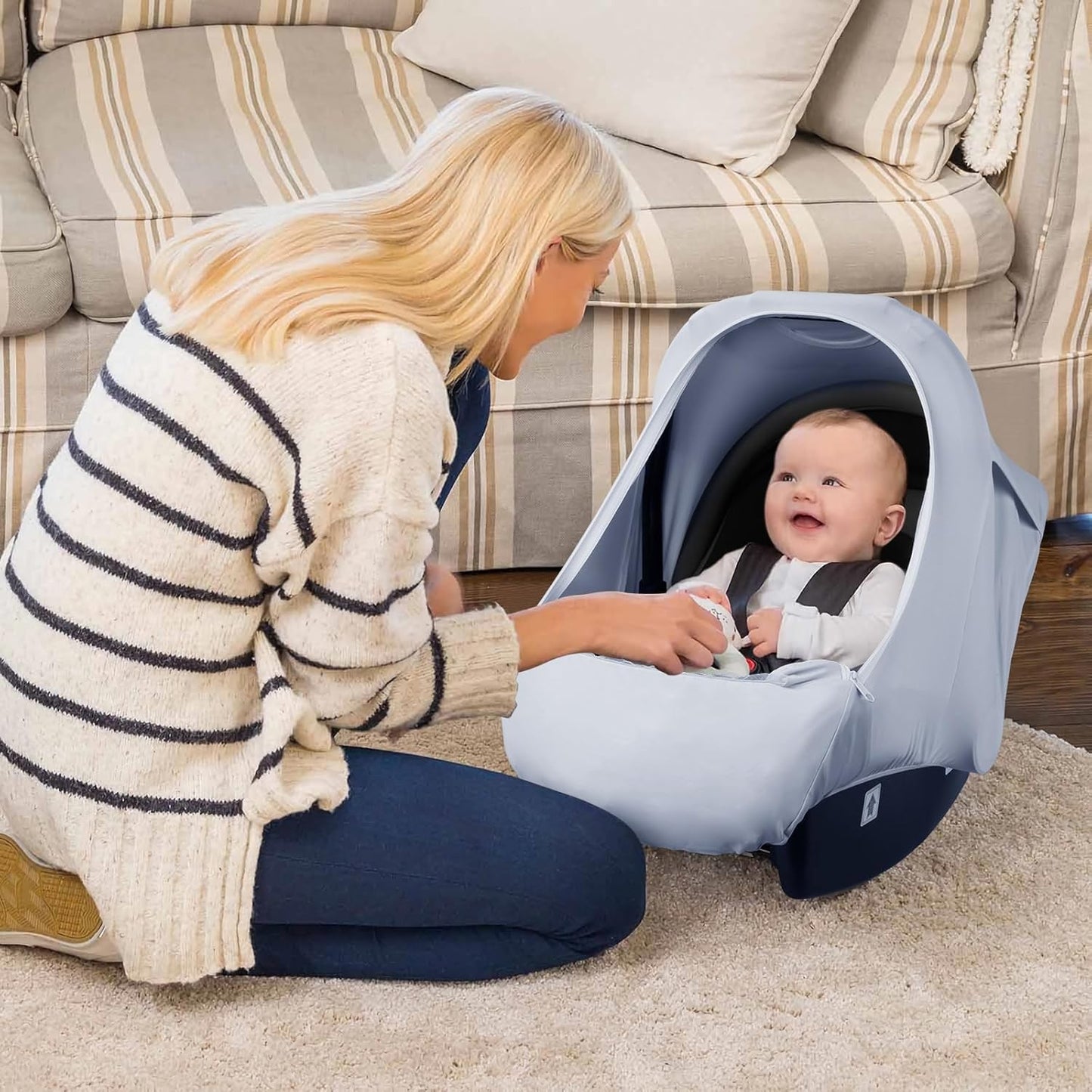 Metplus 2-in-1 Baby Car Seat Canopy, Multi Use Privacy Sun Shade, Protect Baby's Safety with Style, Infant Carrier Covers for Boys & Girls