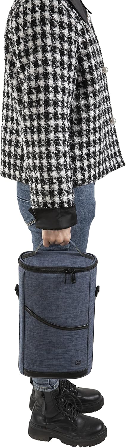 ALLCAMP 2 Bottle Wine Tote Carrier - Insulated Portable Padded Canvas Wine Bag for Travel, BYOB Restaurant, Wine Tasting, Party, Great Christmas Day Gift for Wine Lover,Blue