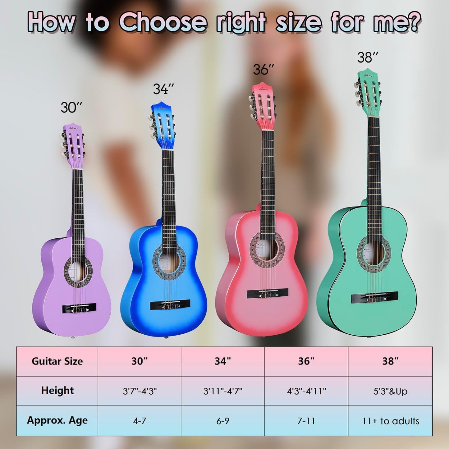 ADM Beginner Acoustic Classical Guitar 30 Inch Nylon Strings Wooden Guitar Bundle Kit for Kid Boy Girl Student Youth Guitarra Online Lessons with Gig Bag, Strap, Tuner, Extra String,Pick,Sunbrust 1
