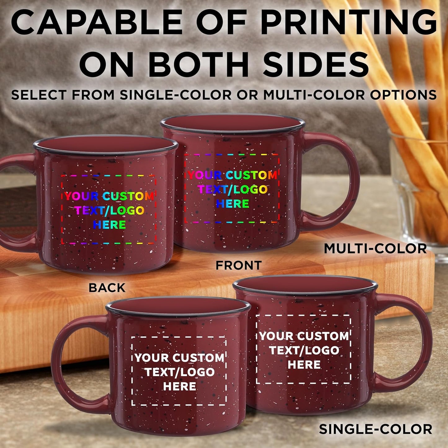 DISCOUNT PROMOS Custom Ceramic Campfire Coffee Mugs 13 oz. Set of 10, Personalized Bulk Pack - Perfect for Tea, Espresso, Cappuccino, Hot Cocoa - Maroon