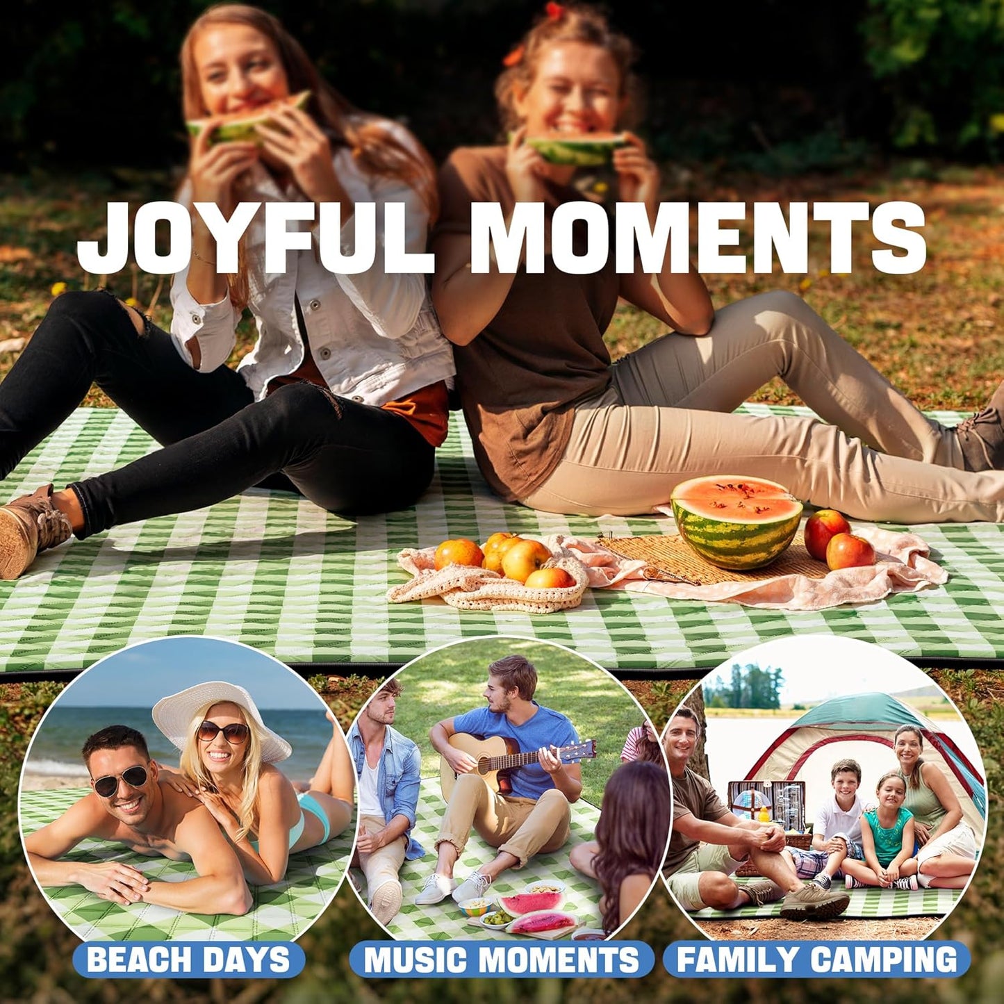 TigeJoy Extra Large Picnic Blanket Waterproof Foldable 118''x118'', Outdoor Picnic Mat Beach Blanket Sandproof for Park, Grass, Travel, Hiking, Camping Essentials, Gingham Picnic Blanket