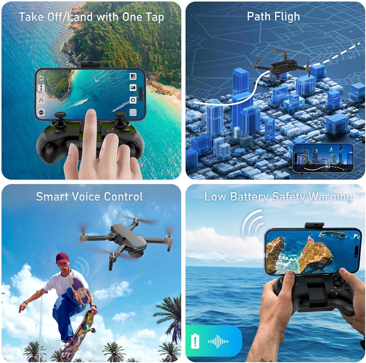 Drone with Camera, 1080P HD FPV Drone with Brushless Motor, One Key Take Off/Landing, Altitude Hold, Gesture Selfie, 3D Flips, 2 Batteries, Drones for Kids 14+