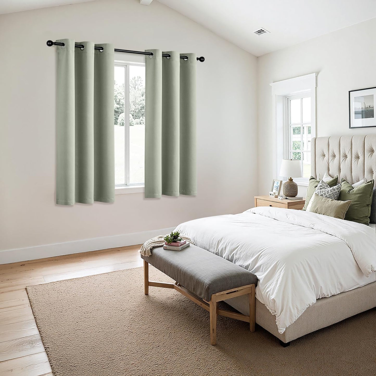 MIULEE Sage Green Blackout Curtains - Thermal Insulated Bedroom Curtains Room Darkening Drapes for Living Room Kitchen Grommet Top Light Blocking Window Treatment, 40 x 50 Inches Long, 2 Panels