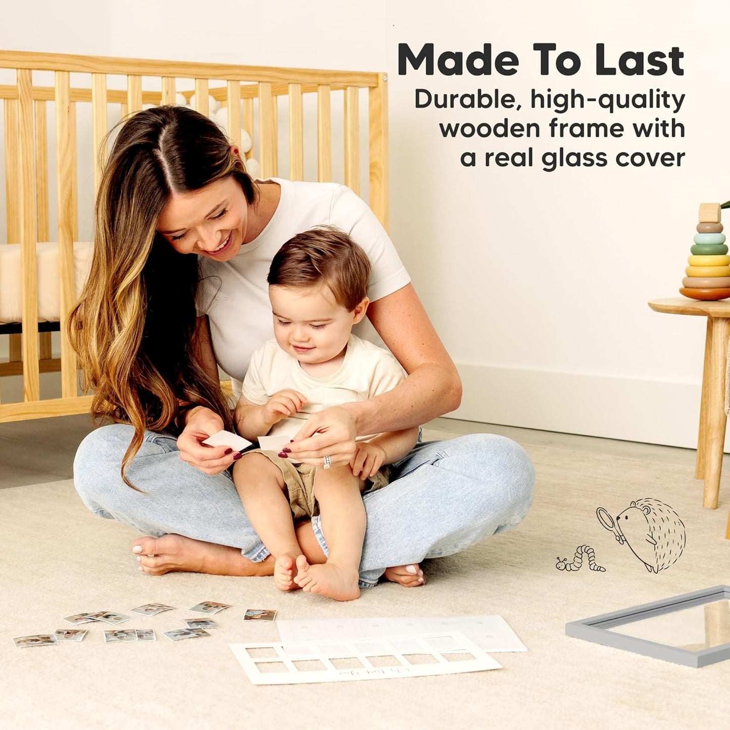 My First Year Photo Frame,12 Months Baby Picture Frame for Newborn Girl, Boy-Baby Shower Gifts Keepsakes,Monthly Baby's One Year Birthday Milestone,1st Nursery Photo Collage Display Board (Cloud Gray)