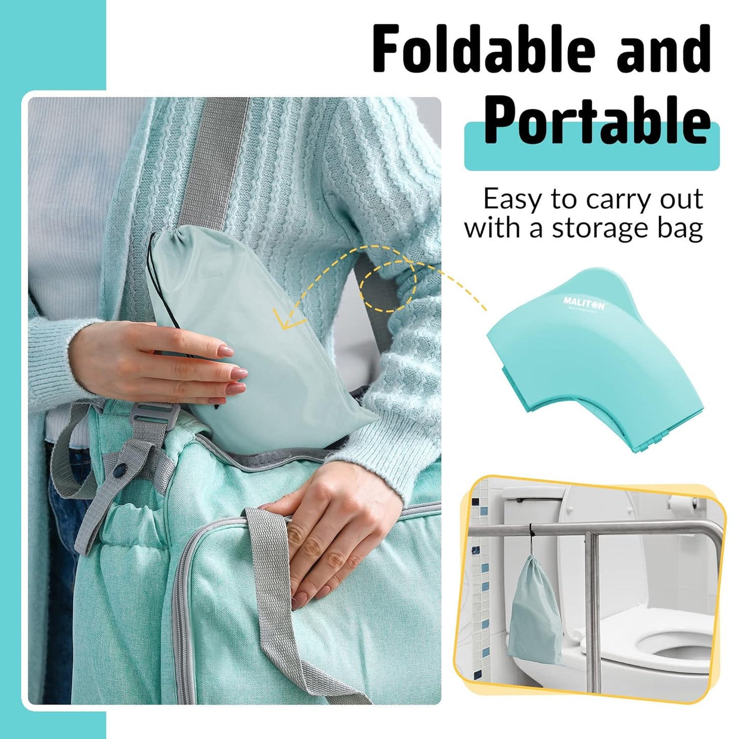 Maliton Travel Potty Seat for Toddler & Kid Travel, Portable Foldable Potty Seat with Storage Bag, Non-Slip Potty Training Toilet Seat Cover wth Splash Guard (Aqua Green)