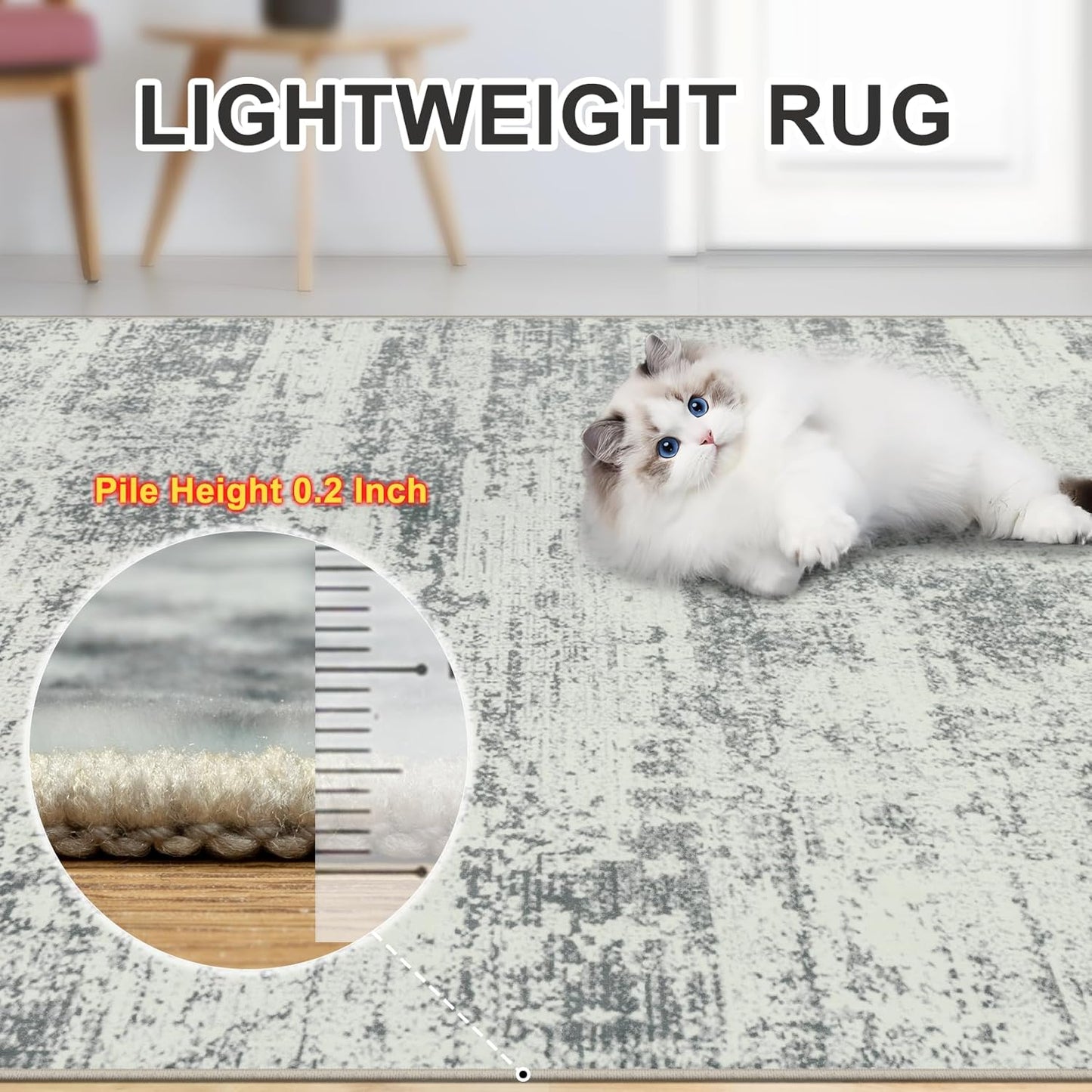 Area Rugs Living Room Rug - 4x6 Washable Modern Abstract Soft Neutral Non-Slip Carpet Large Indoor Floor Stain Resistant Thin Carpets for Bedroom Dining Room Farmhouse Nursery Home Office Grey