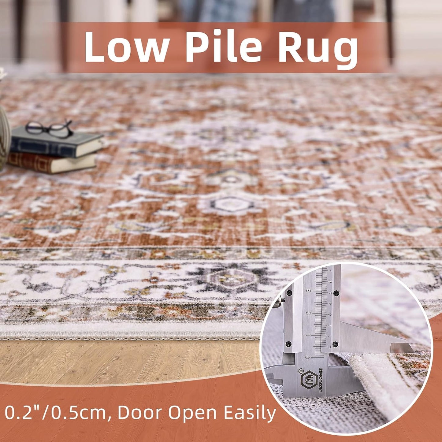 Deerly Rug Runner - Boho 3x8 Washable Kitchen Rug Runner with Non-Slip Backing, Non-Shedding Floral Soft Runners for Hallways Distressed Carpet Runner Rugs for Bedroom Brick Red