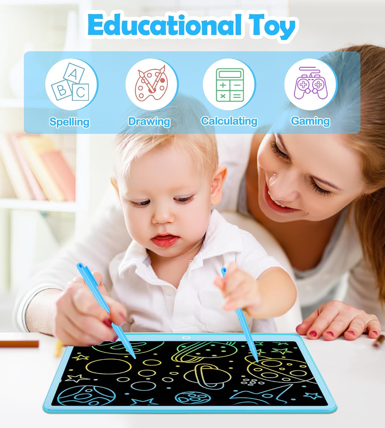 LCD Writing Tablet Doodle Board, 16inch Colorful Drawing Tablet Writing Pad, Kids Travel Essentials, Toddler Toys for 3 4 5 6 7 8 Year Old Girls Boys- Christmas and Birthday Gifts