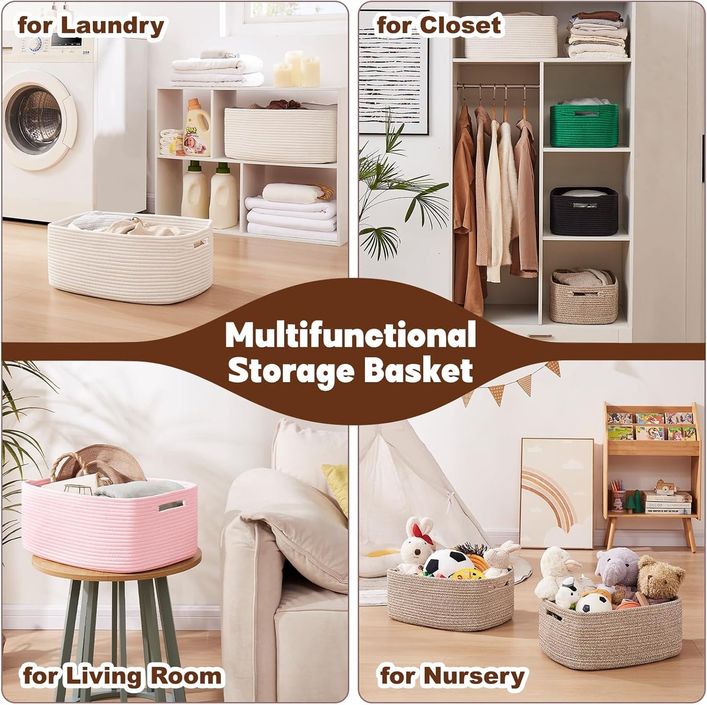 OIAHOMY Storage Basket for Shelves, Closet Cube Storage Bins Baskets for Clothes Blanket Towels, Baby Nursery, Toy Baskets Box, Woven Rope Basket, 15.75*11.81*7.09 IN, 2 Packs Black