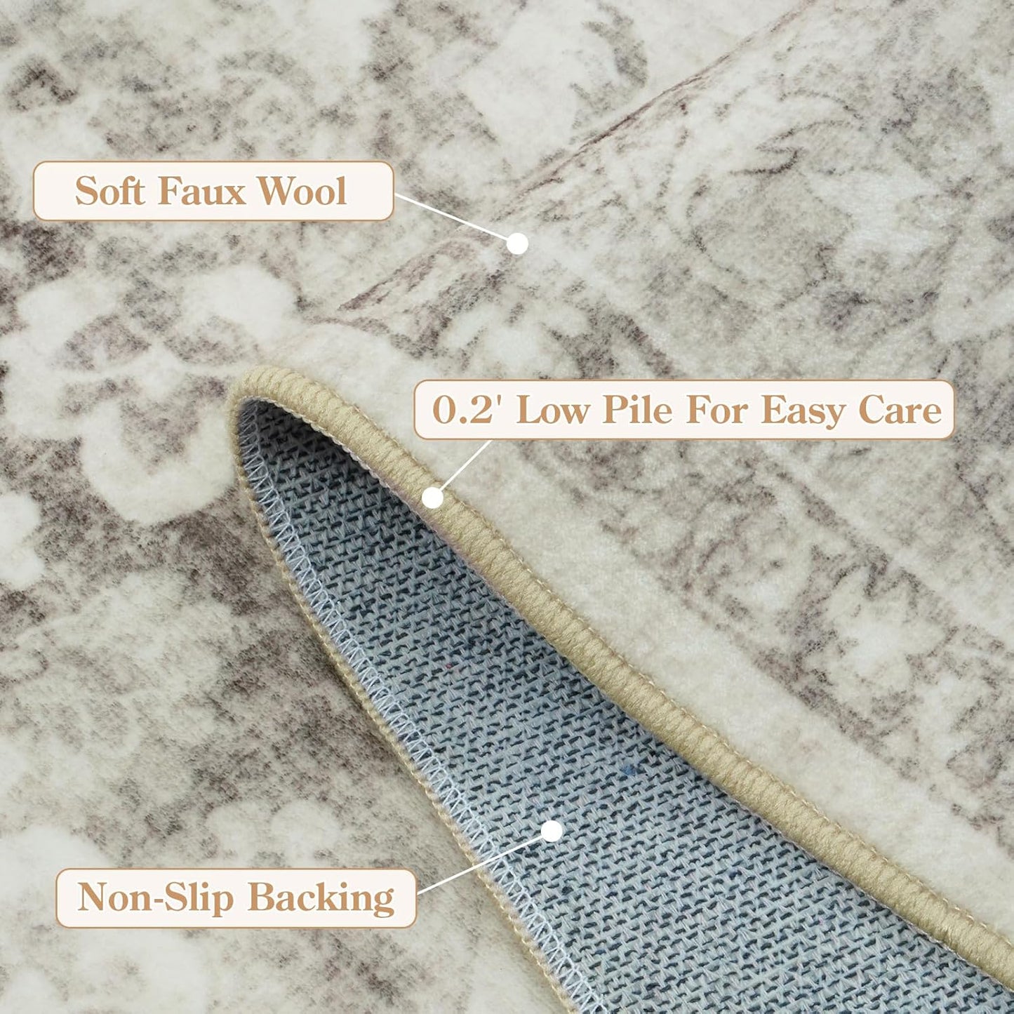 LIVEBOX Washable 2x6 Runner Rug for Bathroom, Non Slip Kitchen Mats for Floor Entryway, Boho Indoor Front Door Mat Low-Pile Runners for Hallways, Farmhouse Rugs for Bath Laundry, Taupe