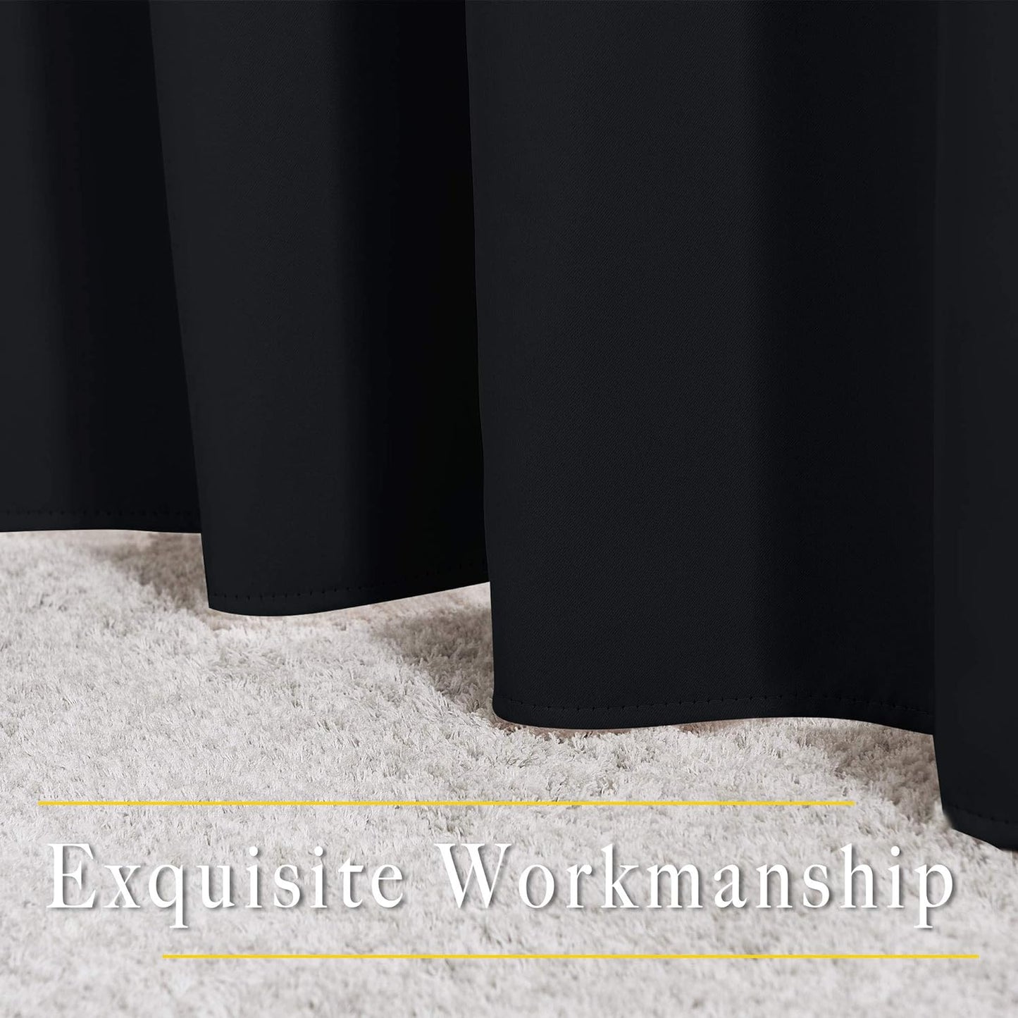 NICETOWN Blackout Black Curtains & Drapes 90 inches Long - Grommet Thermal Insulated Blackout Drapes Light Blinds Room Darkening Window Treatments for Bedroom (2 Panels, W52 x L90, Black)