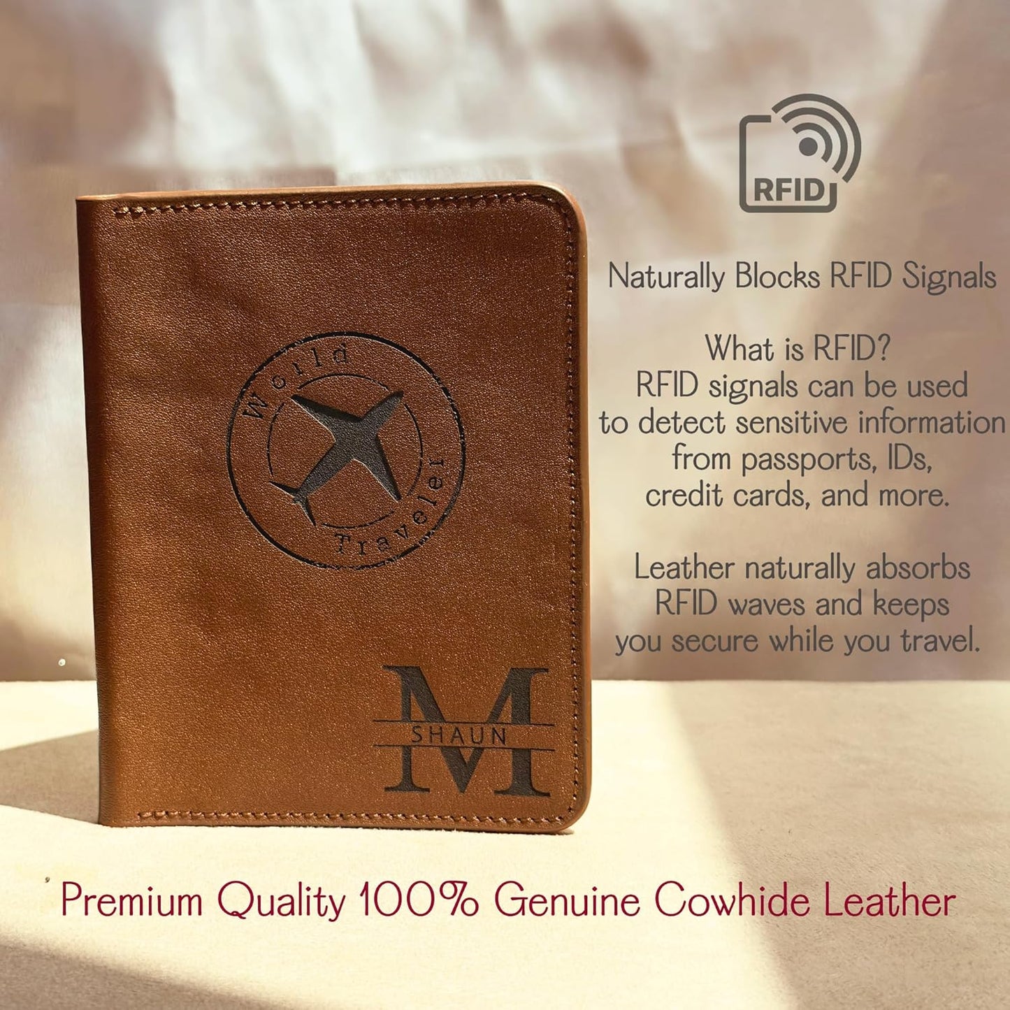 Personalized passport holder for travel- Premium genuine Leather passport Cover with Monogram, Name, Date, and Photo - Made in USA customized gifts for Women, Men, and family