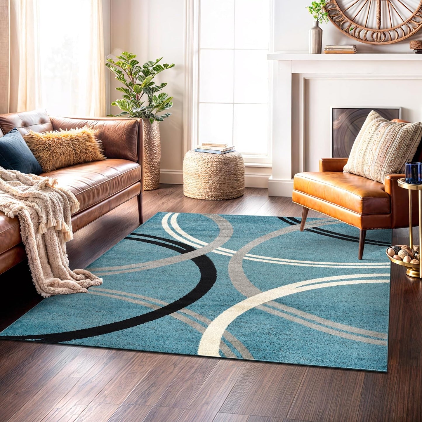 Rugshop Modern Wavy Circles Design Square Area Rug 6'6" x 6'6" Blue