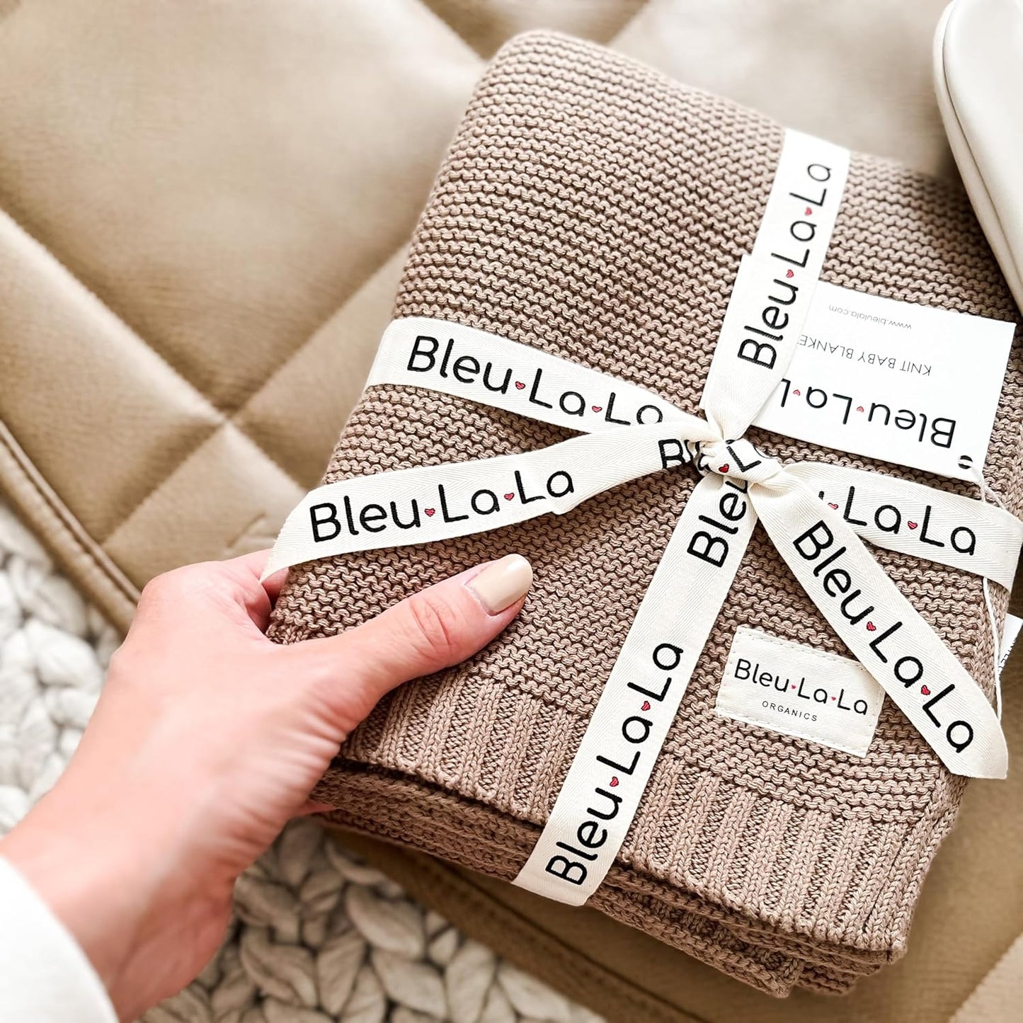 Heritage Knit Organic Cotton Baby Swaddle Blanket - 100% Luxury Organic Cotton Knit Receiving Blanket - Soft Warm Unisex Crib Blankets for Newborns Infants Boys & Girls (0-2Yrs - Milk Chocolate)