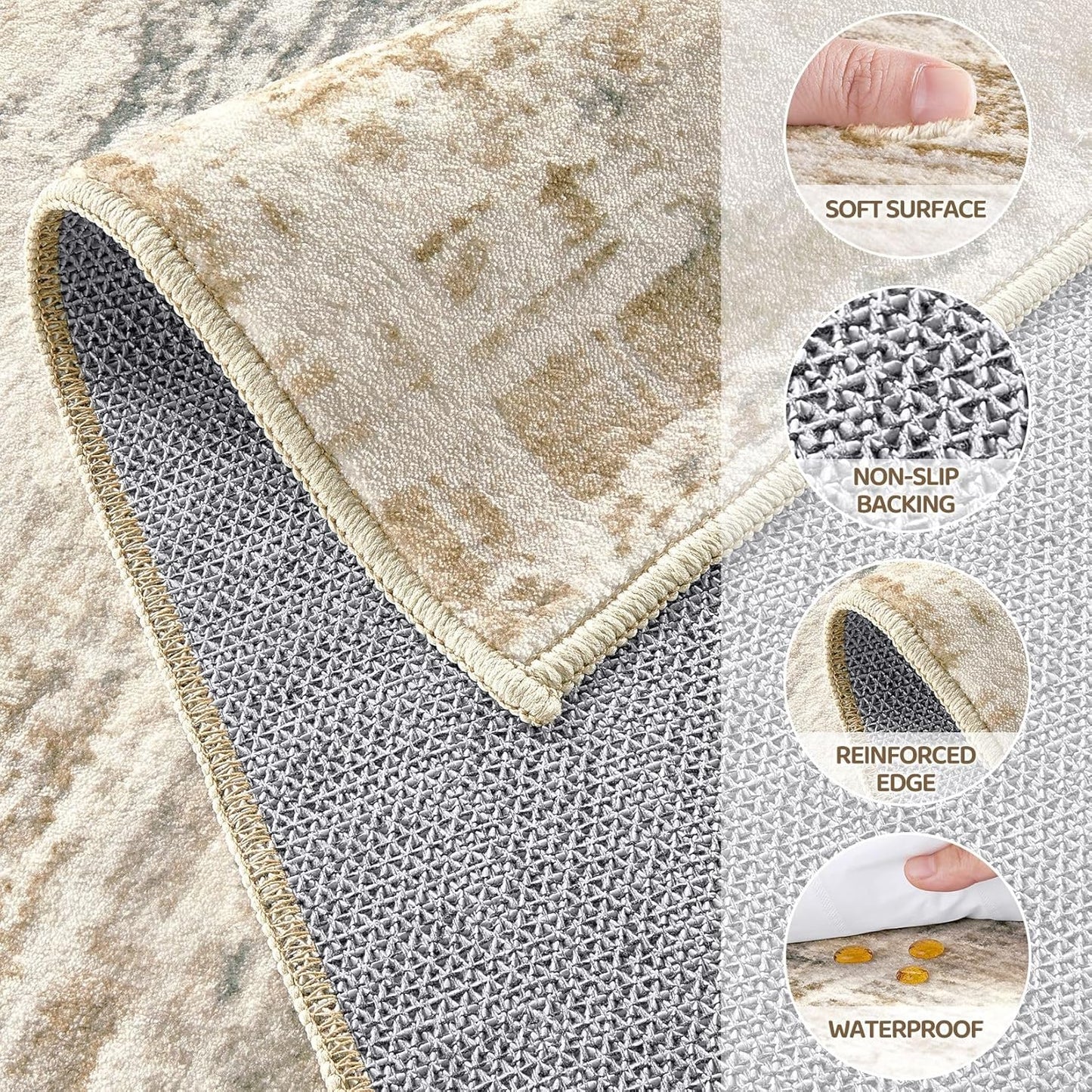 Area Rug for Living Room: 6x9 Washable Neutral Abstract Modern Soft Rugs Non Slip Indoor Floor Stain Resistant Large Carpet for Bedroom Dining Room Office Nursery - Golden Brown