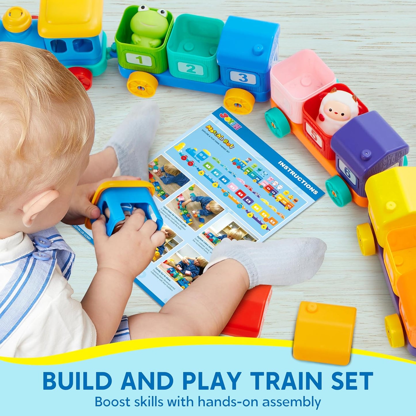 Learning Toy for Toddlers 1 2 3 Years Old, Counting, Matching & Sorting Montessori Learning Farm Train Including 9 Farm Animals and 1 Farmer, Easter Christmas Birthday Gift for Baby Boys Girls