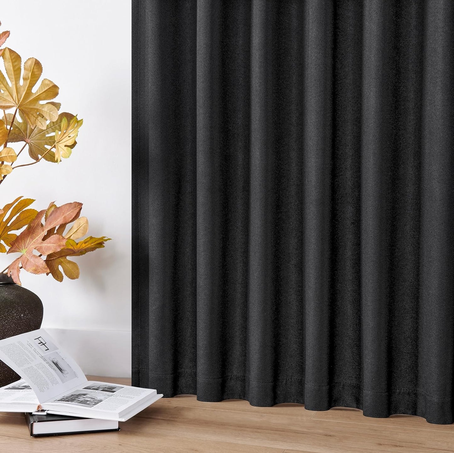 Joydeco Custom Blackout Curtains for Bedroom, Total Blackout Curtains Back Tab & Rod Pocket, Solid Thermal Insulated Window Drapes Luxury Decor for Living Room 1 Panel (Custom Size, Black)