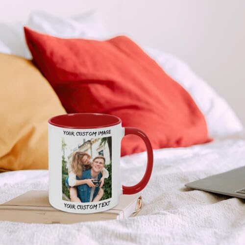 Personalized Coffee Cup with Photo, Logo or Text - Custom Both Sides Printed Mug for Him & Her - Unique Customized Gifts with Names - White/Pink
