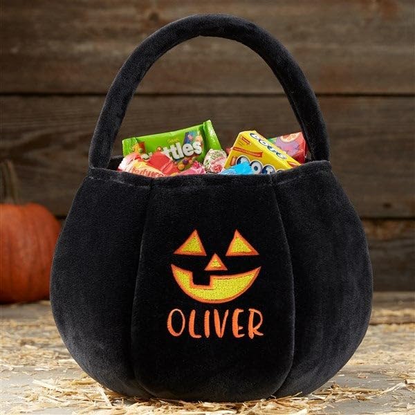 Personalization Universe Jack-o'-Lantern Embroidered Plush Halloween Treat Bag, Candy Bag, Perfect for Trick or Treating
