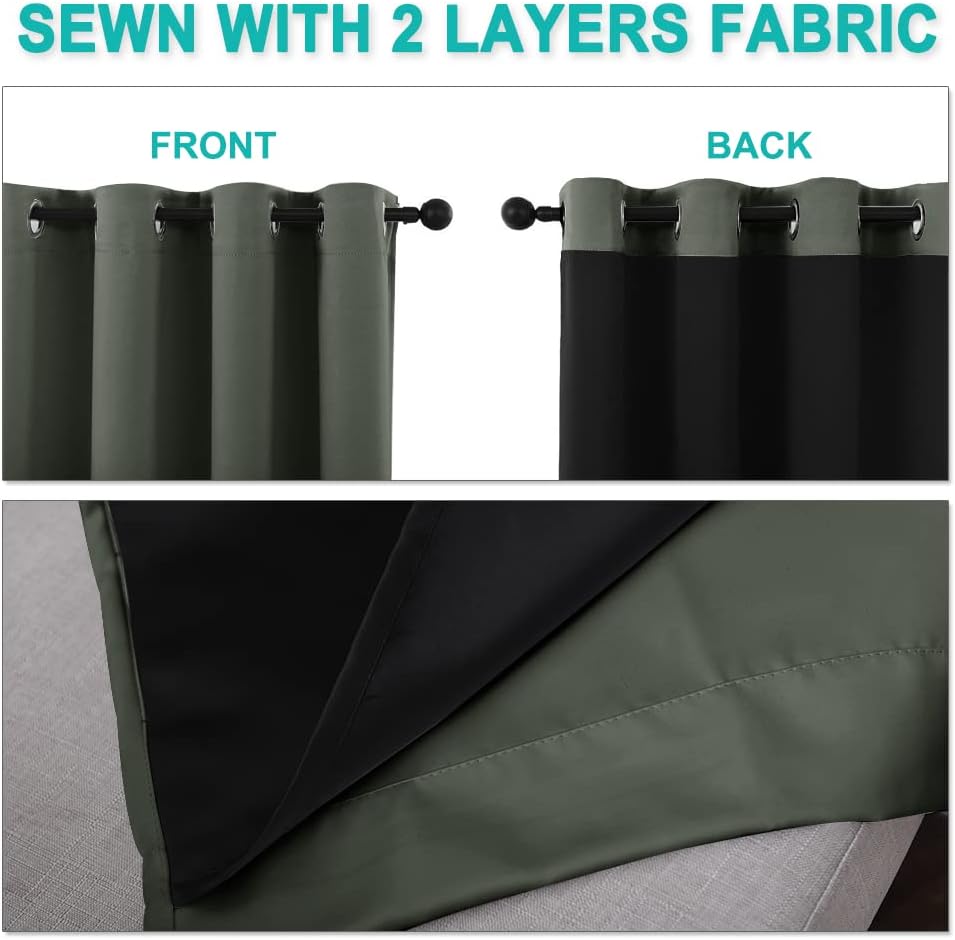 NICETOWN 100% Blackout Window Curtain Panels, Full Light Blocking Drapes with Black Liner for Nursery, 72-inch Drop Thermal Insulated Draperies (Dark Mallard, 2 Pieces, 46-inch Wide Per Panel)
