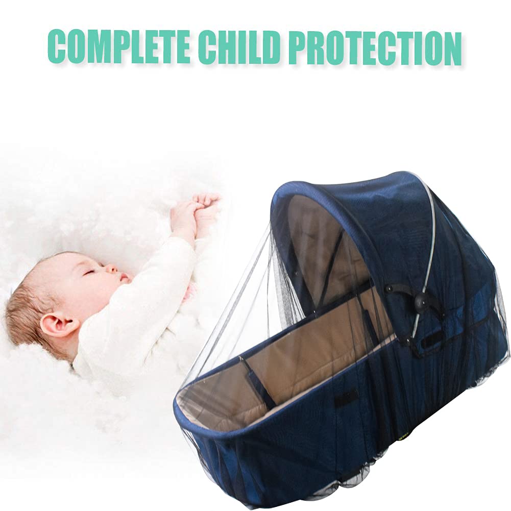 Baby Stroller Mosquito Net (2 Pack) - Durable Mesh Protection for Bassinets, Cradles, Playards, Pack N Plays & Portable Mini Cribs | Breathable Universal Fit Insect Barrier (Black)
